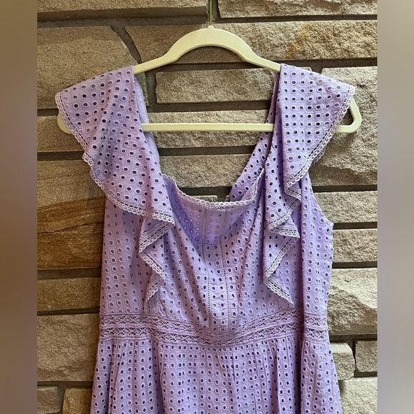ALICE + OLIVIA Remada Eyelet Cotton Ruffle Dress Cotton Lavender size 10 - Picture 4 of 12